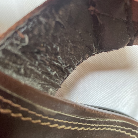 Nickels Soft leather strap braided slip on wood heel sandals brown studs size:7 - Picture 8 of 8